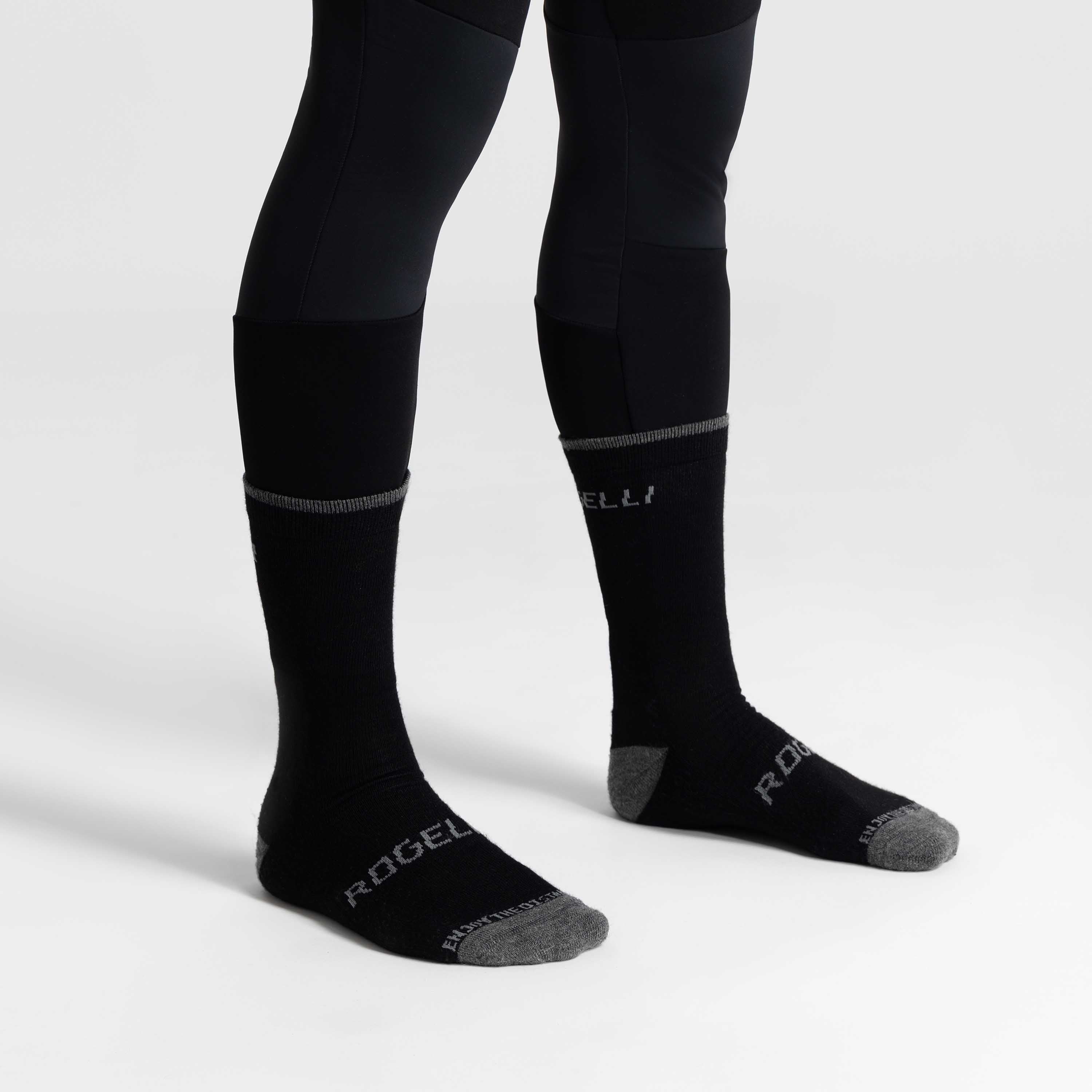 2 -pack Merino Wolle Winterfahrradsocken - schwarz/grau