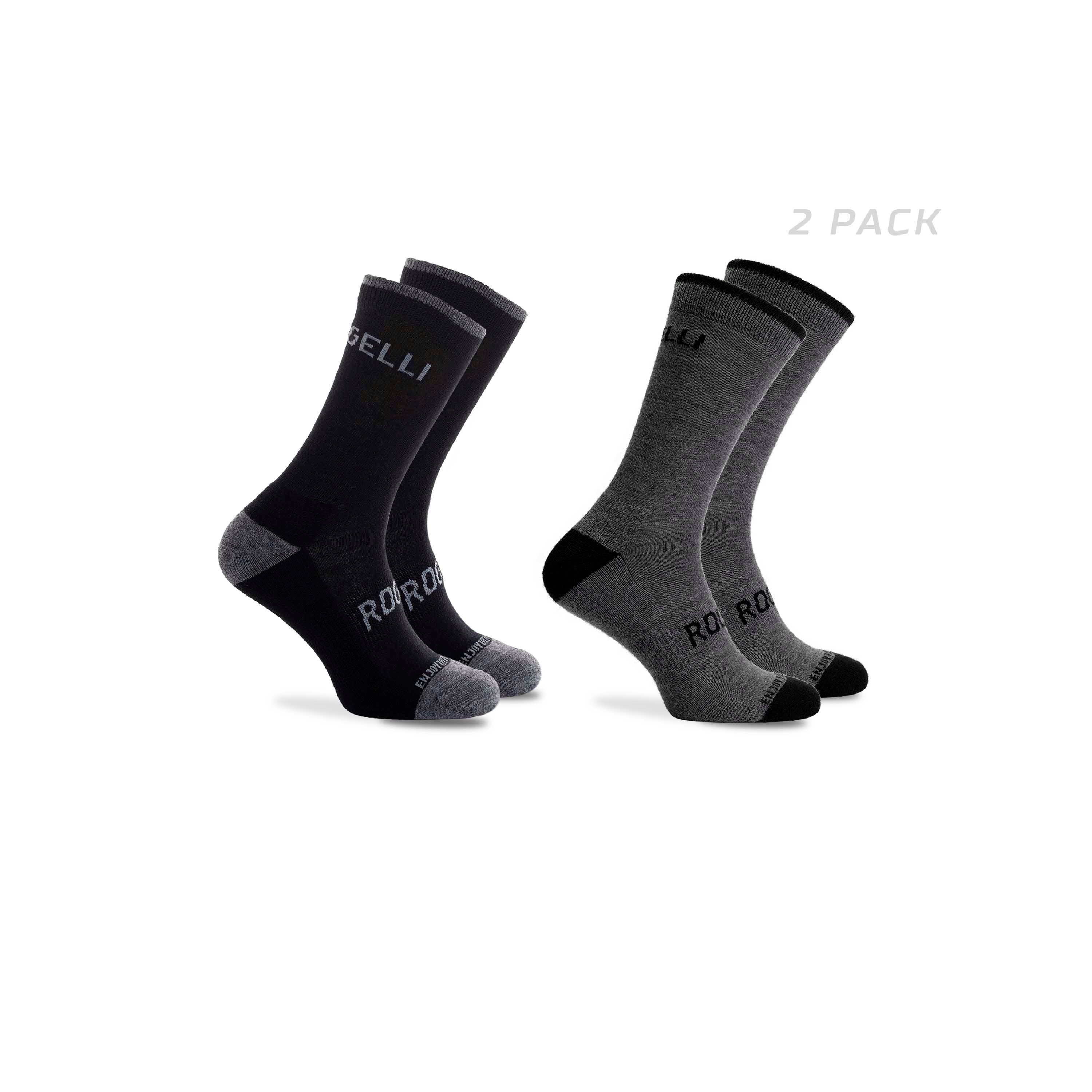2 -pack Merino Wolle Winterfahrradsocken - schwarz/grau