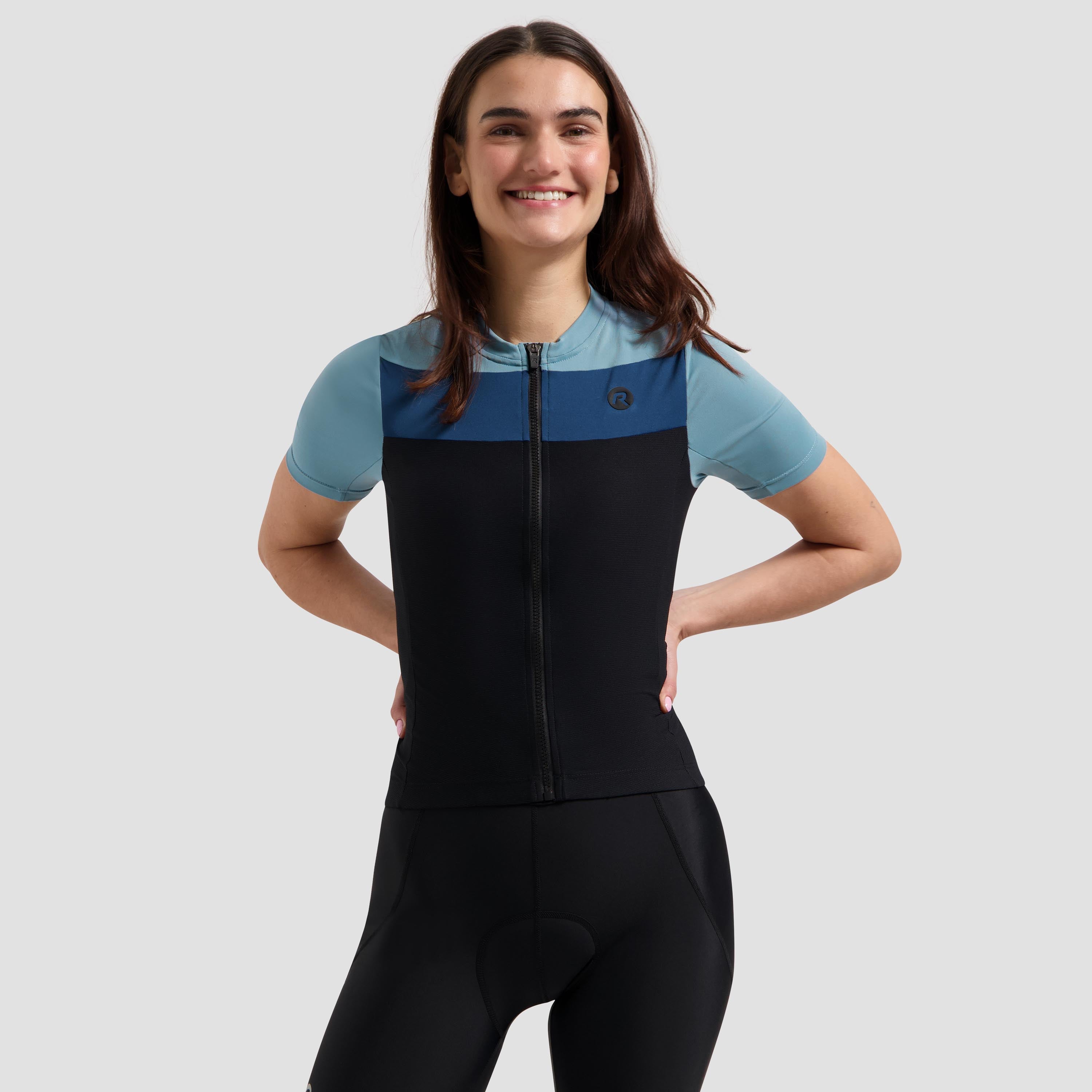 Core Block Fietsshirt Dames - Zwart/Lichtblauw/Donkerblauw