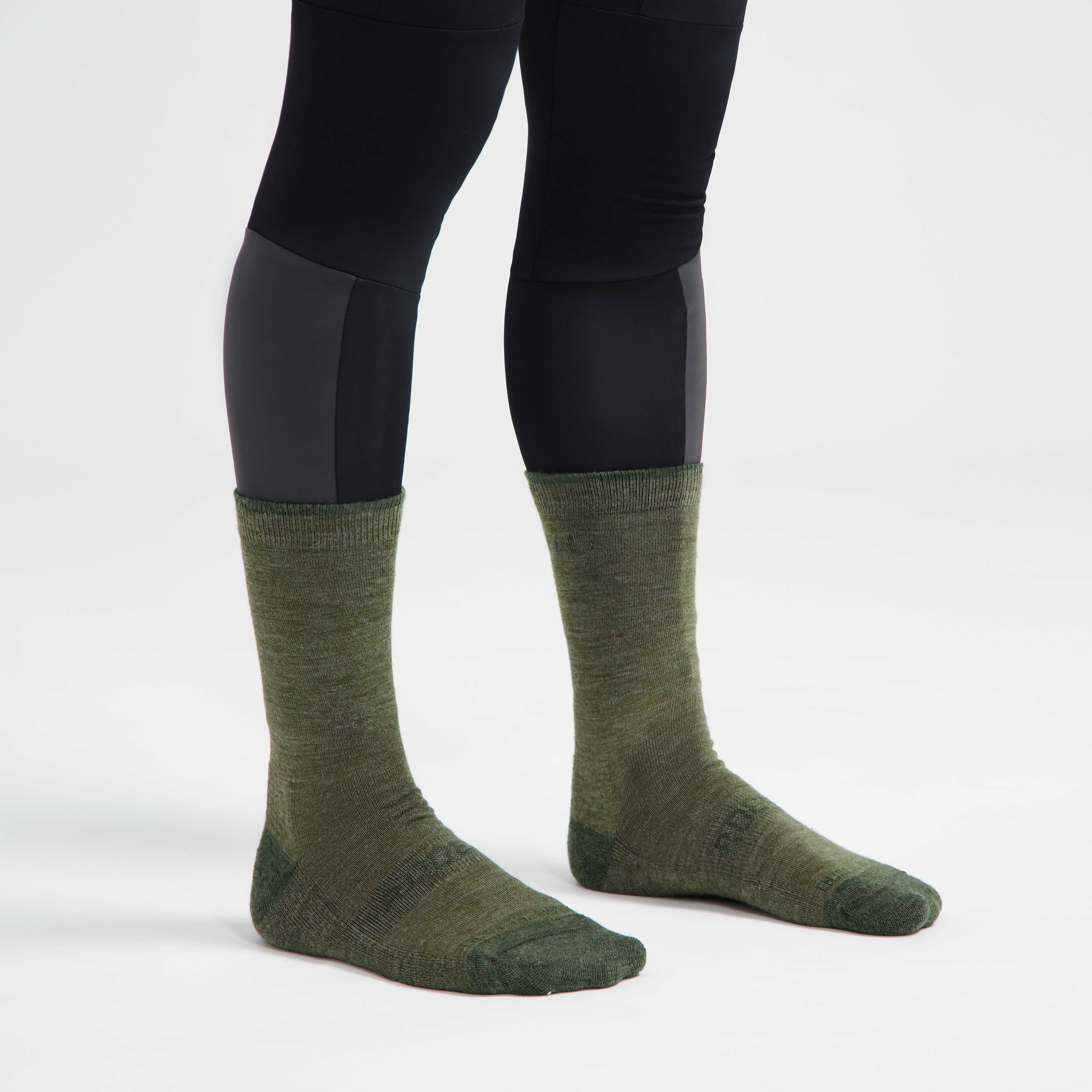 2 -Pack -Merino -Woll -Winterfahrradsocken - Army Groen/Taupe