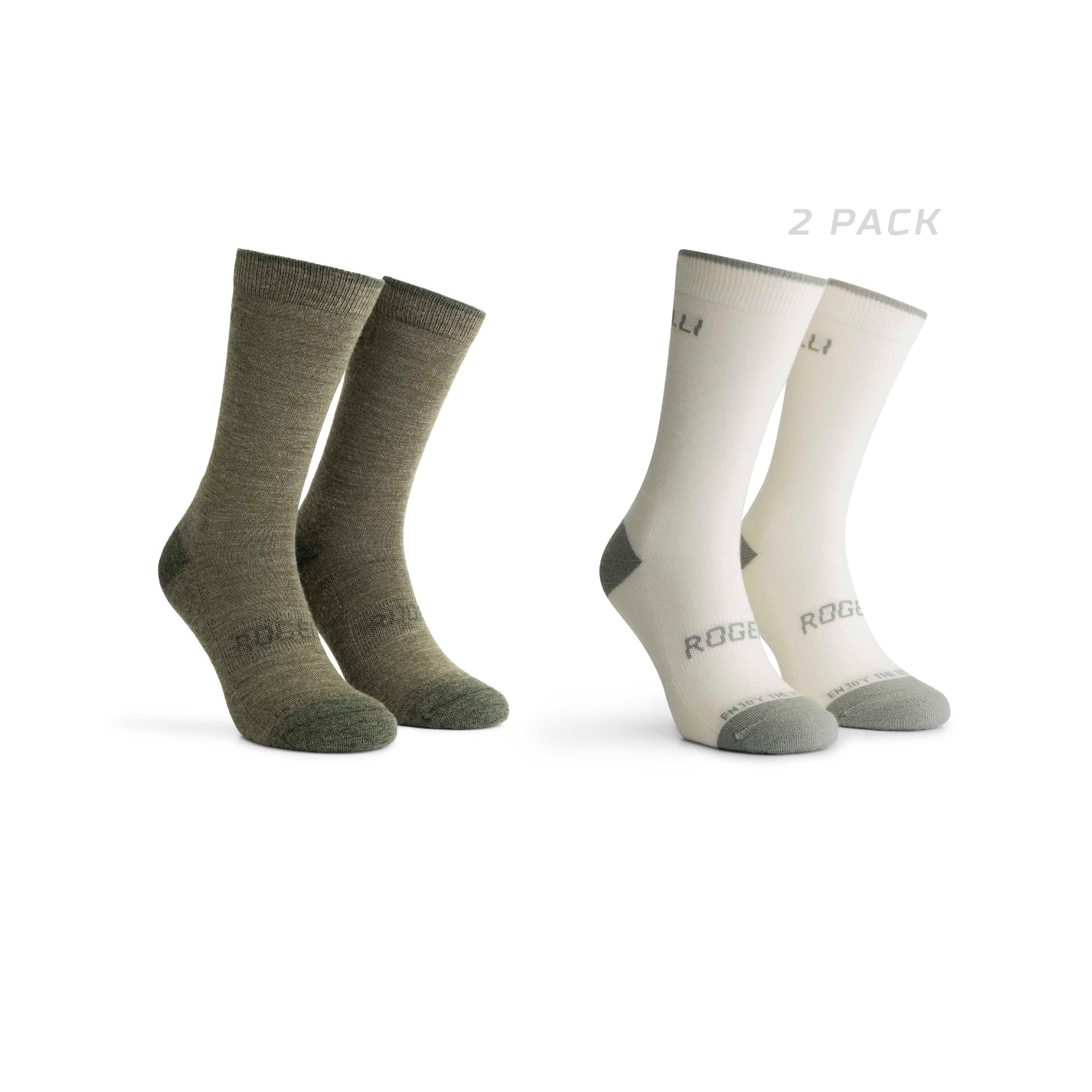 2 -Pack Merino Wool Winter Bicycle Socks - Army Groen/Taupe
