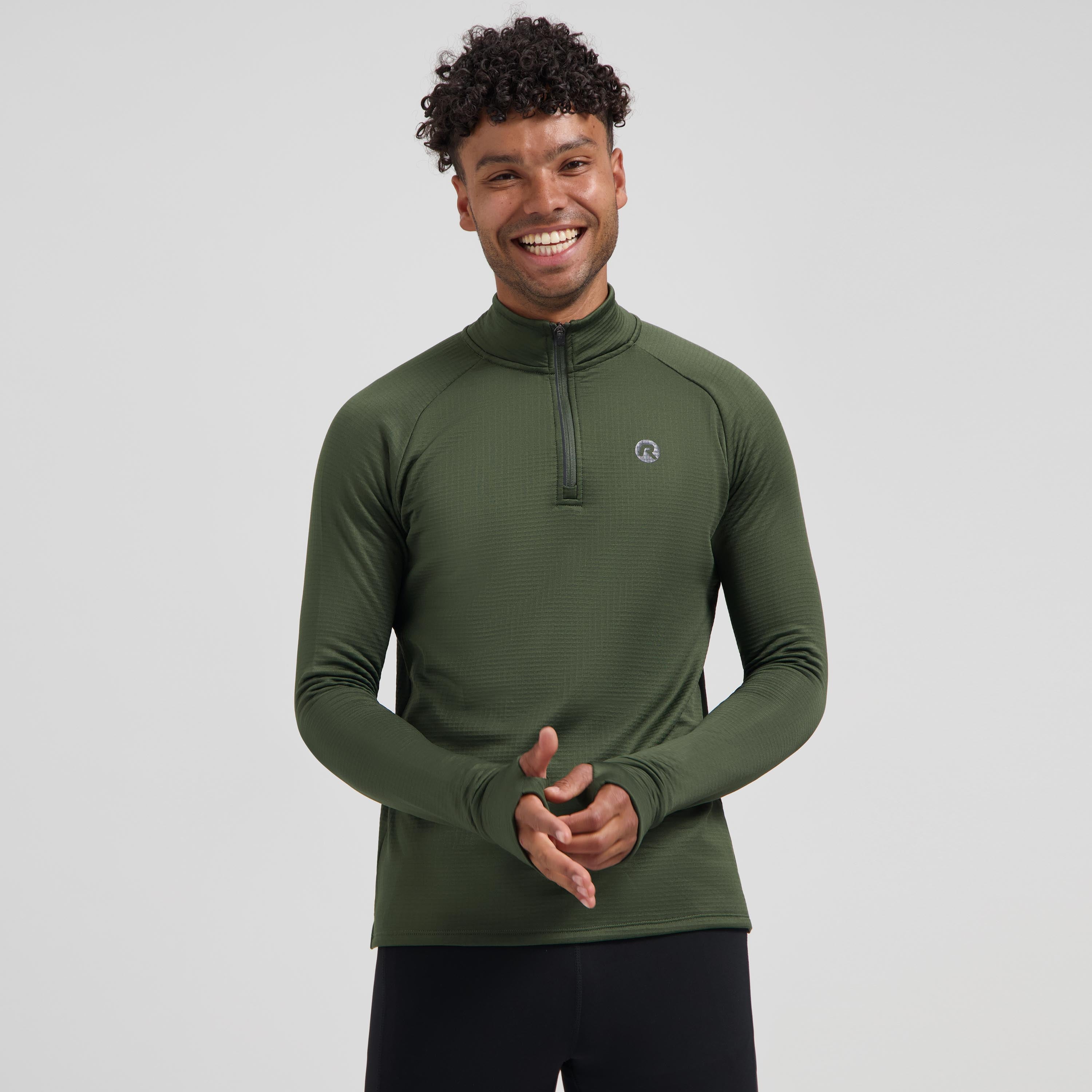 Essential Hardlooptop Lange Mouw 1/2 Zip Heren - Legergroen
