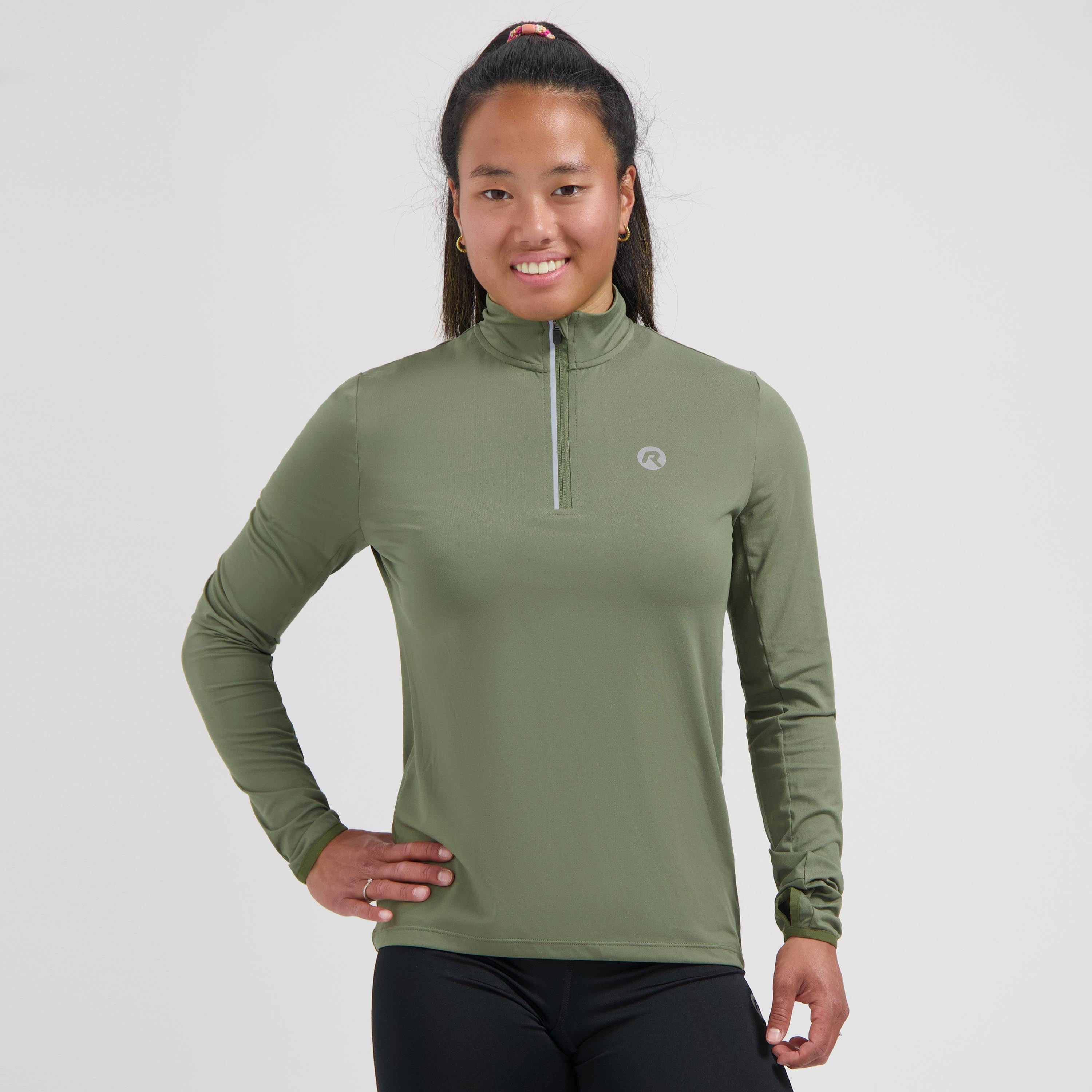 Core Hardlooptop Lange Mouw 1/2 Zip Dames - Legergroen