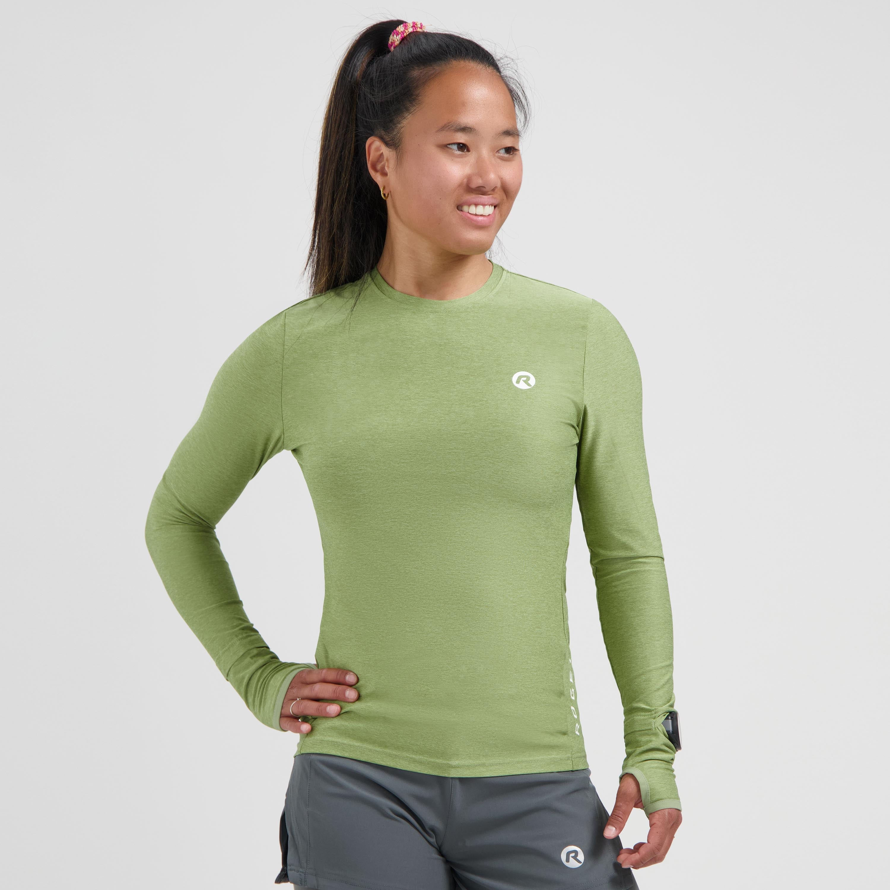Essential Hardlooptopshirt Lange Mouw Dames - Saliegroen