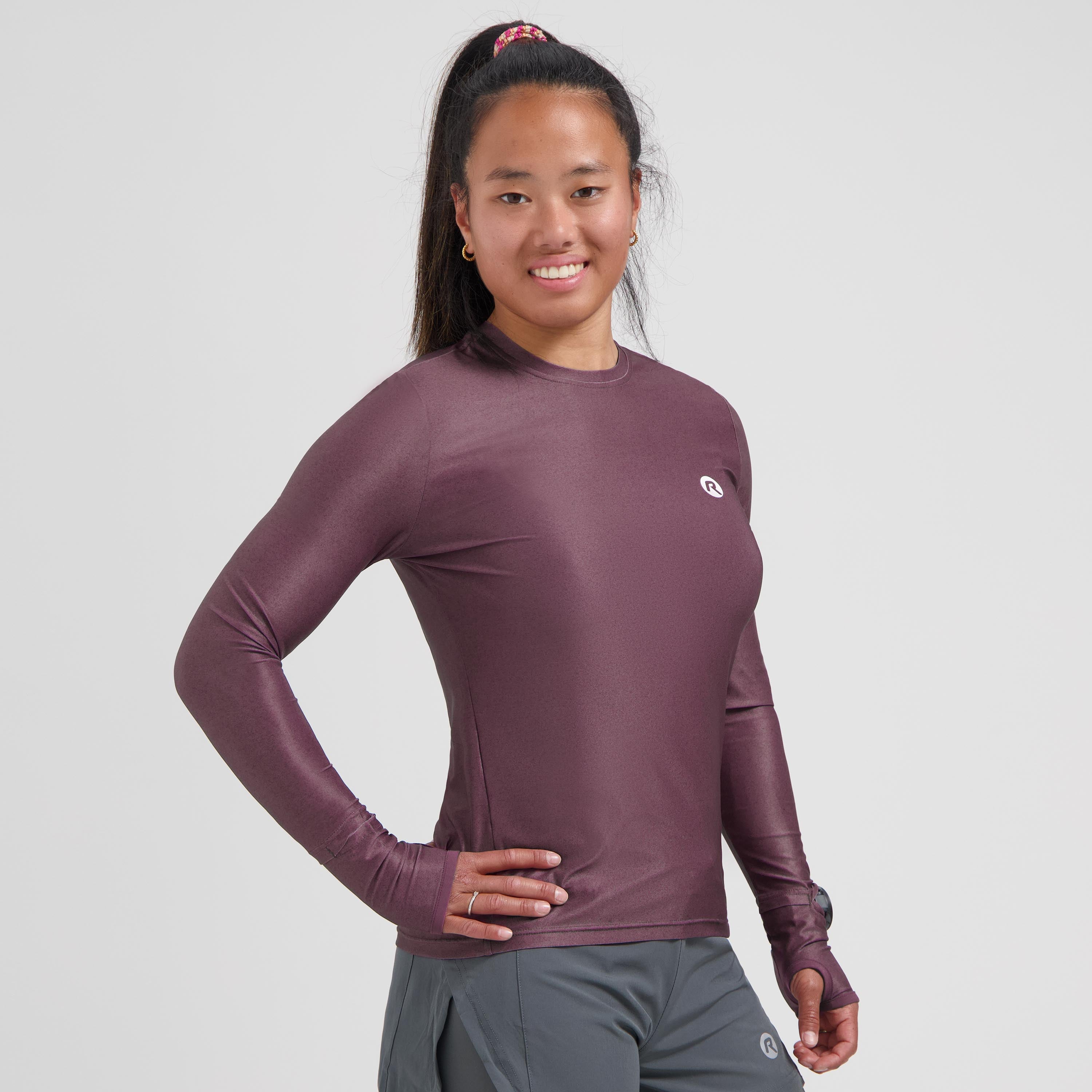 Essential Hardlooptopshirt Lange Mouw Dames - Aubergine