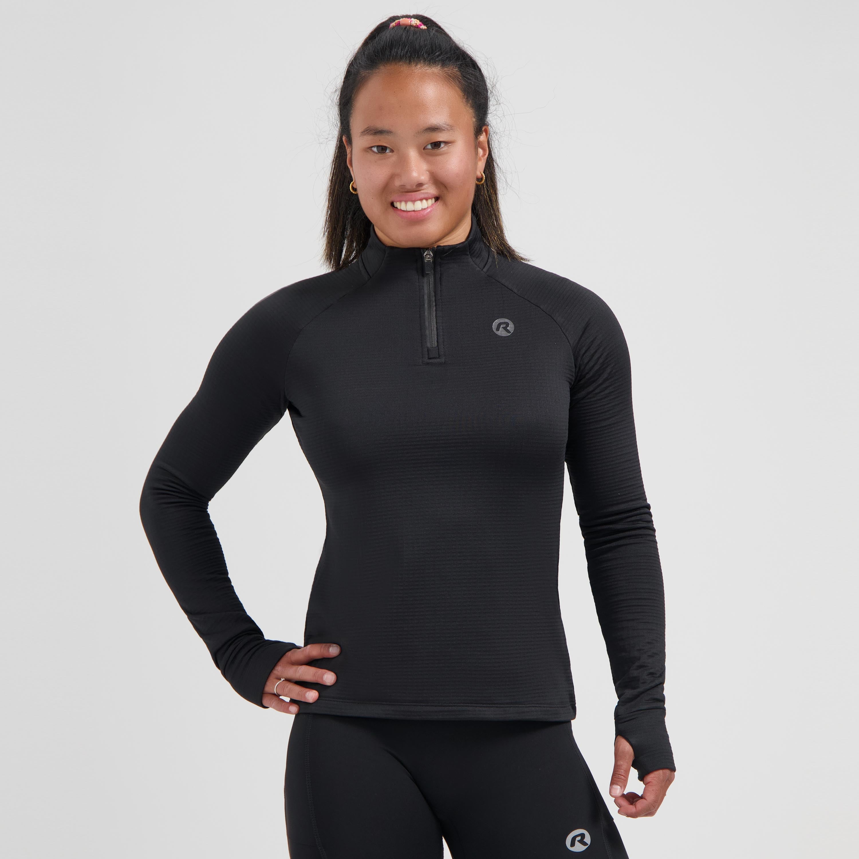 Essential Hardlooptop Lange Mouw 1/2 Zip Dames - Zwart
