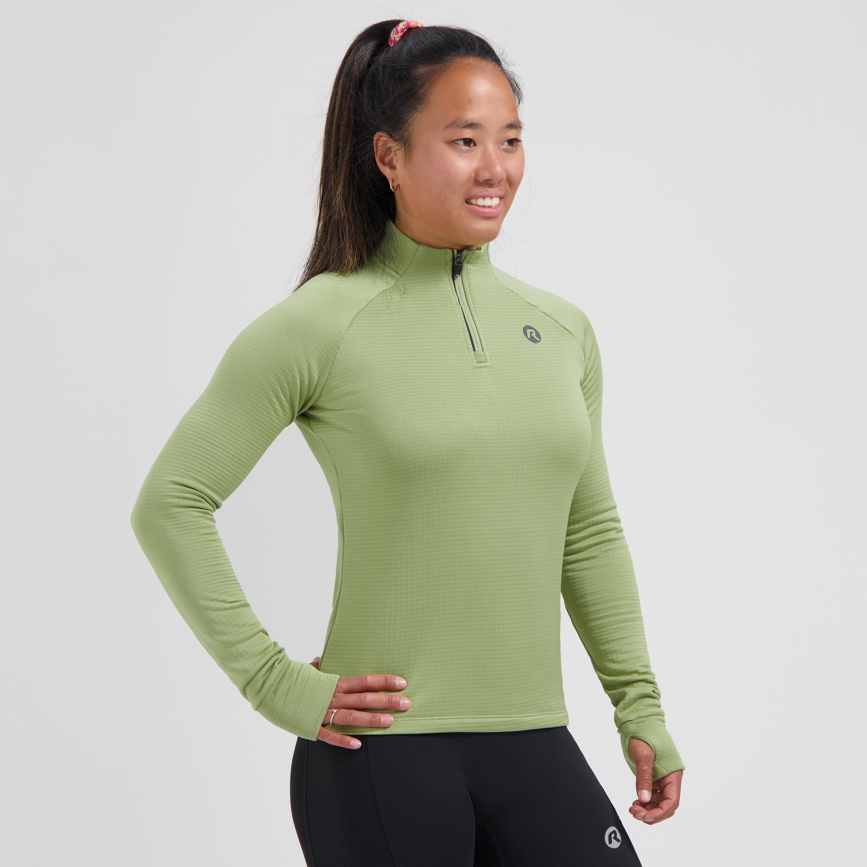 Essential Hardlooptop Lange Mouw 1/2 Zip Dames - Saliegroen