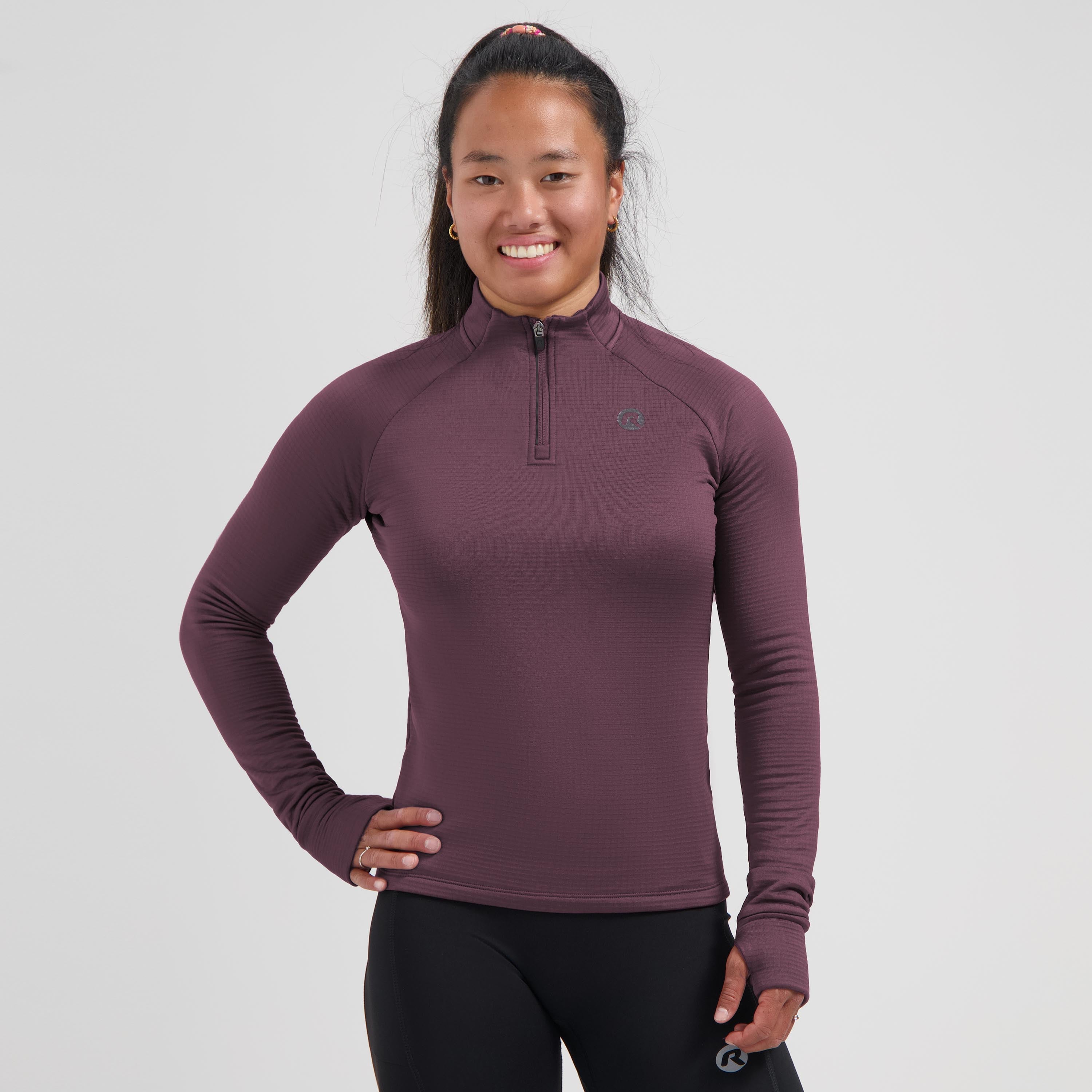 Essential Hardlooptop Lange Mouw 1/2 Zip Dames - Aubergine